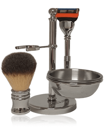 Golddachs Scheersets Chromen scheerset met zeepbakje, synthetische haarborstel & Fusion scheermesje (4-teilig)