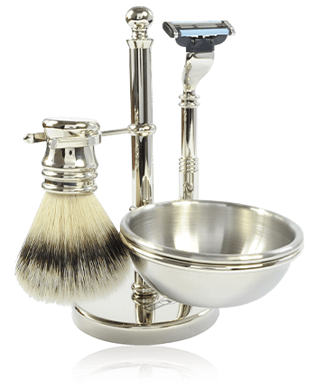 Golddachs Scheersets Chromen scheerset met zeepbakje, synthetische haarborstel & MACH3 scheermes (4-teilig)