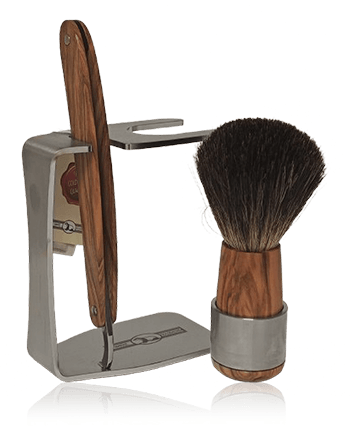 Golddachs Scheersets Scheerset van olijfhout/roestvrij staal met scheermes en dassenharen borstel (3-teilig)
