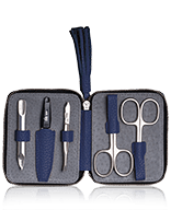 Erbe Solingen Manicure etui van leer met ritssluiting en hanger in marineblauw Manicureset 5-teilig