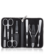 Erbe Solingen Manicure etui Echt lederen carbon met rits Manicureset 7-teilig