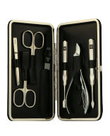 Pfeilring Manicure-Sets Frame kast, koeienhuid, zwart, vernikkelde instrumenten Manicureset 7-teilig