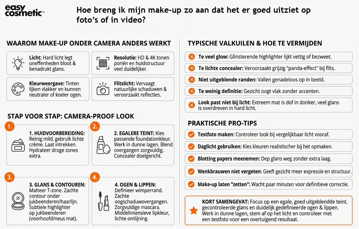 Hoe breng ik mijn make-up zo aan dat het er goed uitziet op foto’s of in video?