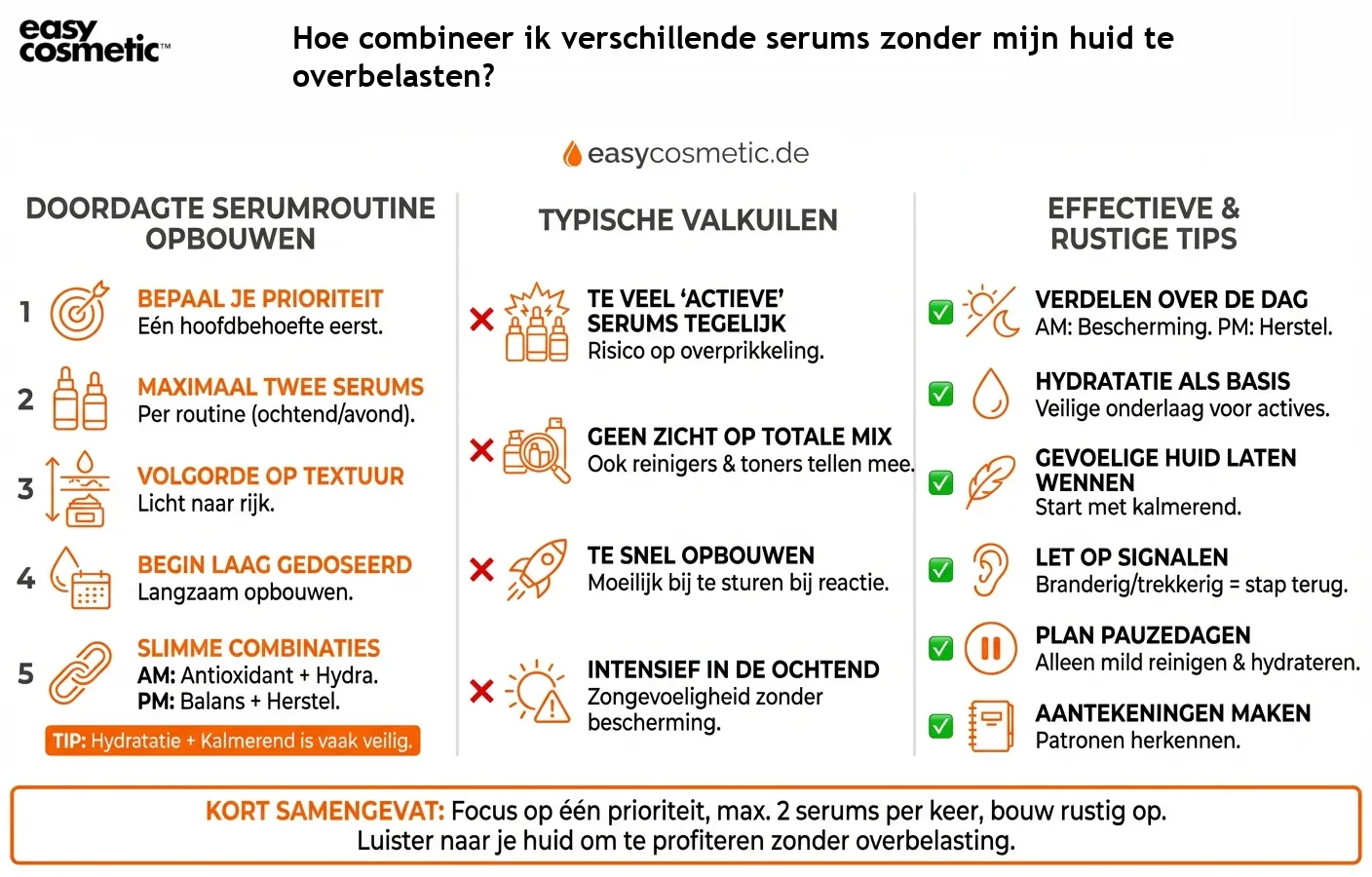 Hoe combineer ik verschillende serums zonder mijn huid te overbelasten?