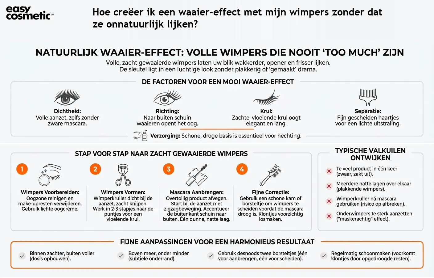 Hoe creëer ik een waaier-effect met mijn wimpers zonder dat ze onnatuurlijk lijken?