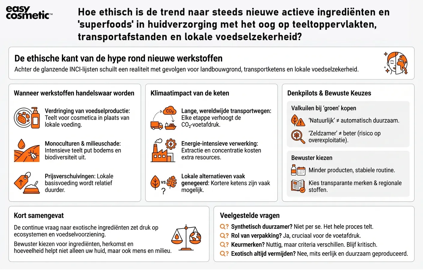 Hoe ethisch is de trend naar steeds nieuwe actieve ingrediënten en ‘superfoods’ in huidverzorging met het oog op teeltoppervlakten, transportafstanden en lokale voedselzekerheid?