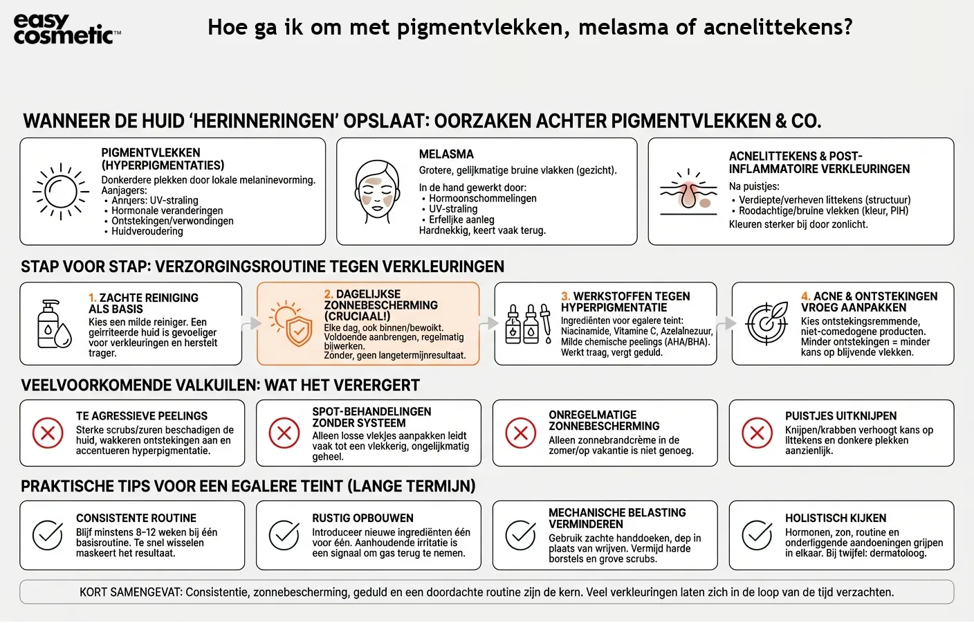 Hoe ga ik om met pigmentvlekken, melasma of acnelittekens?