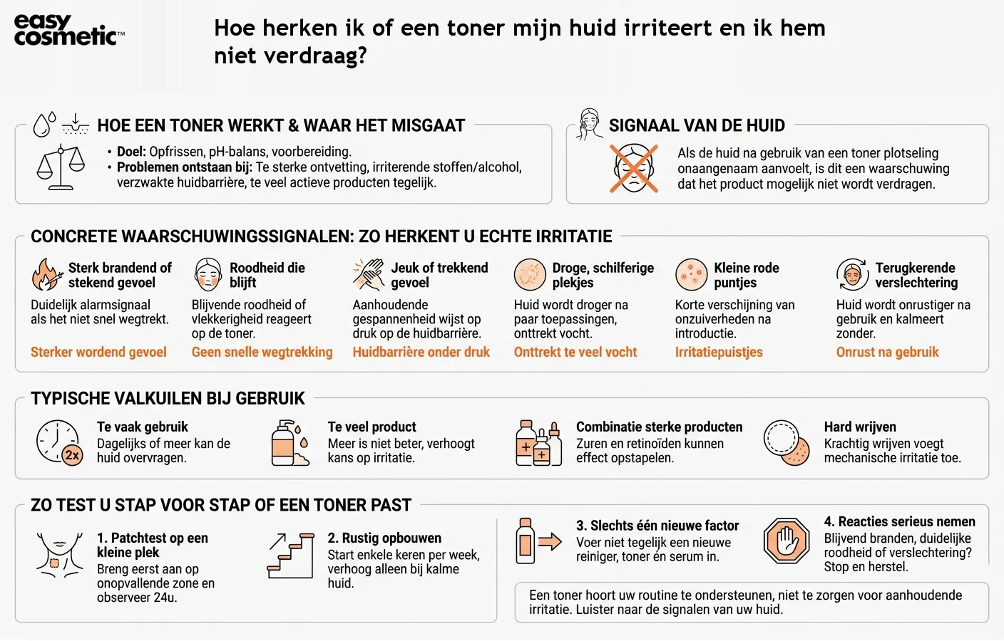 Hoe herken ik of een toner mijn huid irriteert en ik hem niet verdraag?