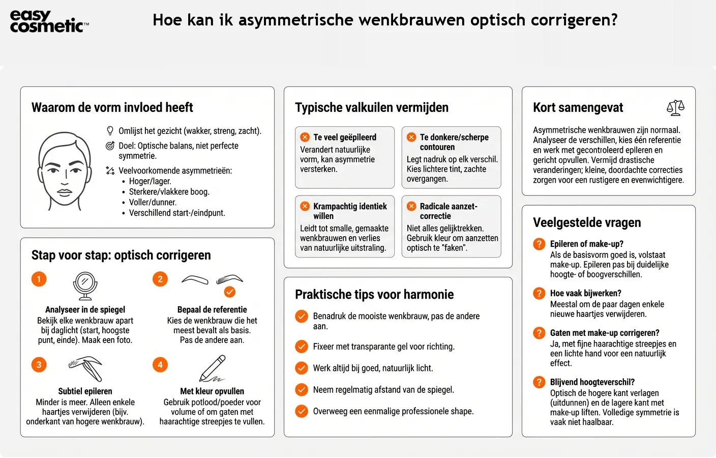 Hoe kan ik asymmetrische wenkbrauwen optisch corrigeren?