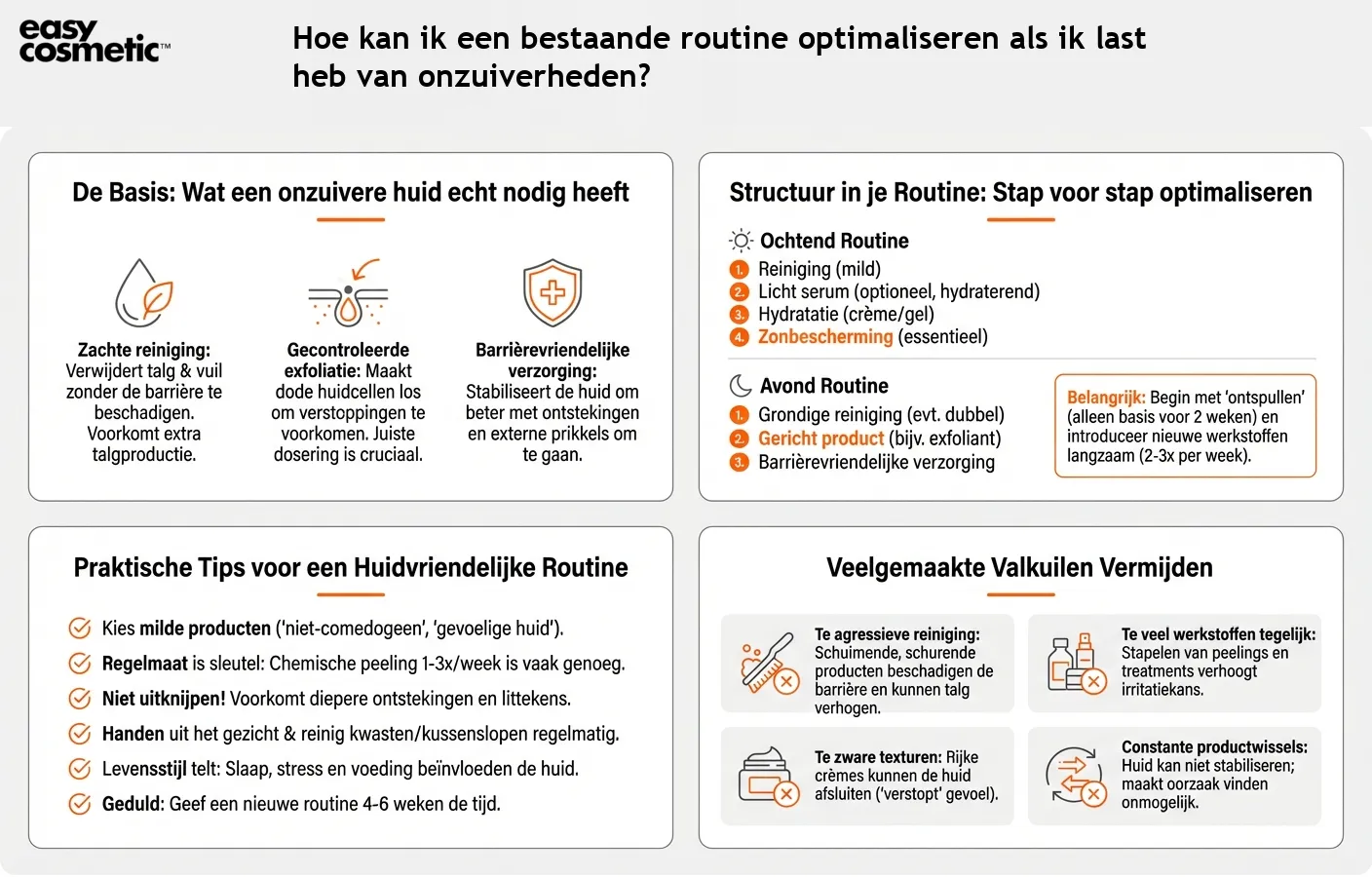 Hoe kan ik een bestaande routine optimaliseren als ik last heb van onzuiverheden?
