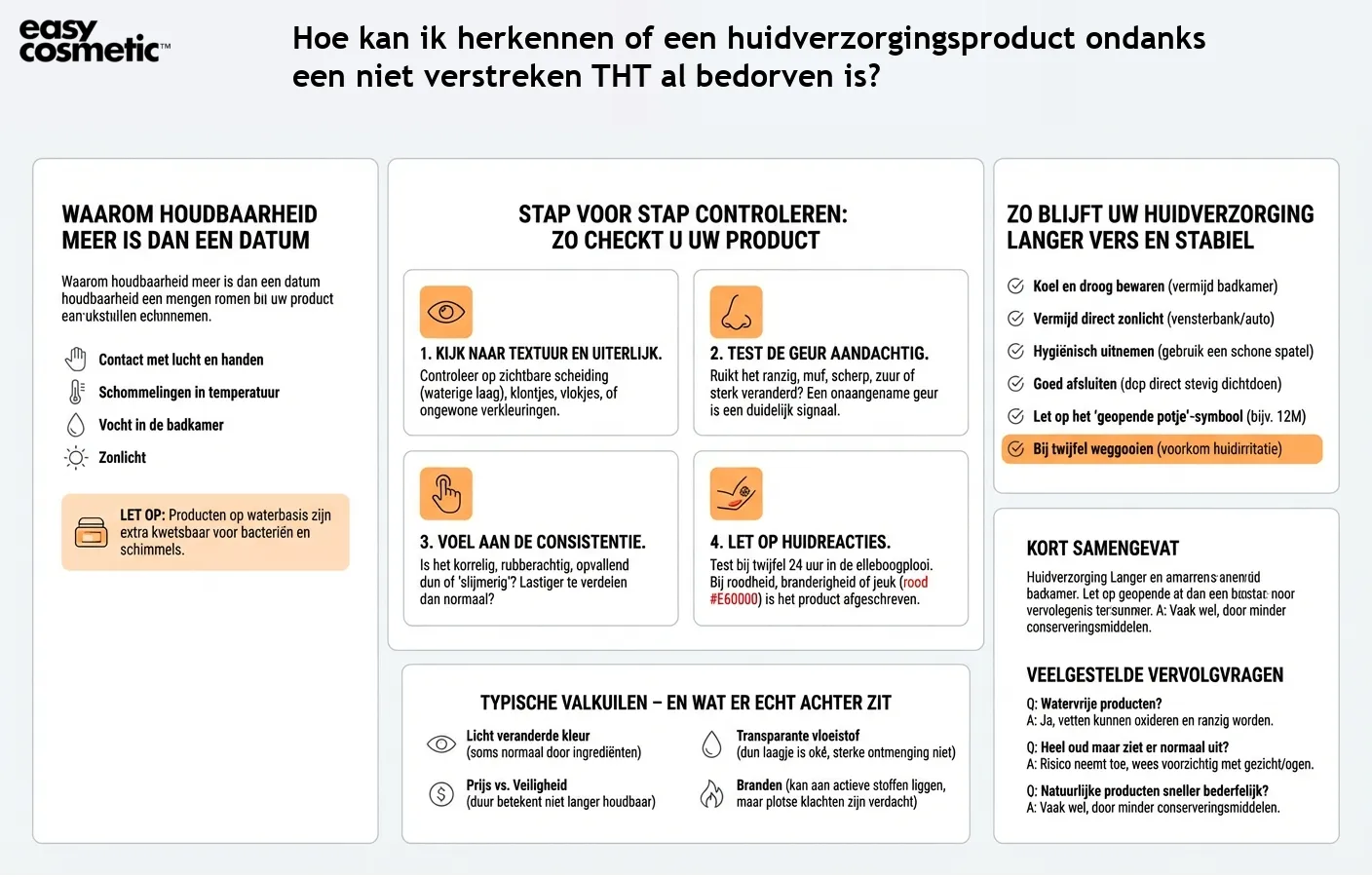 Hoe kan ik herkennen of een huidverzorgingsproduct ondanks een niet verstreken THT al bedorven is?