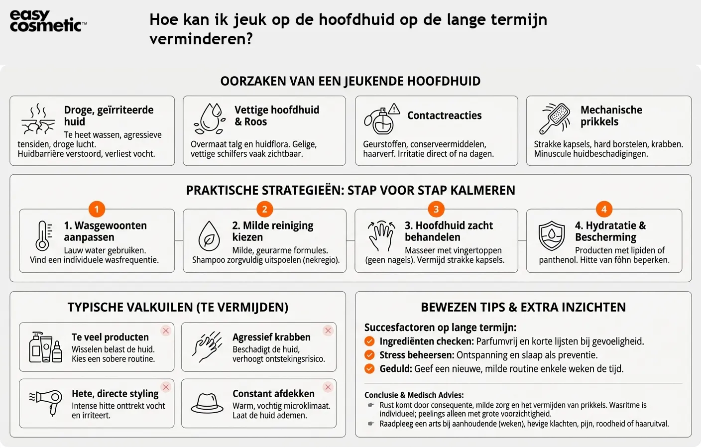 Hoe kan ik jeuk op de hoofdhuid op de lange termijn verminderen?