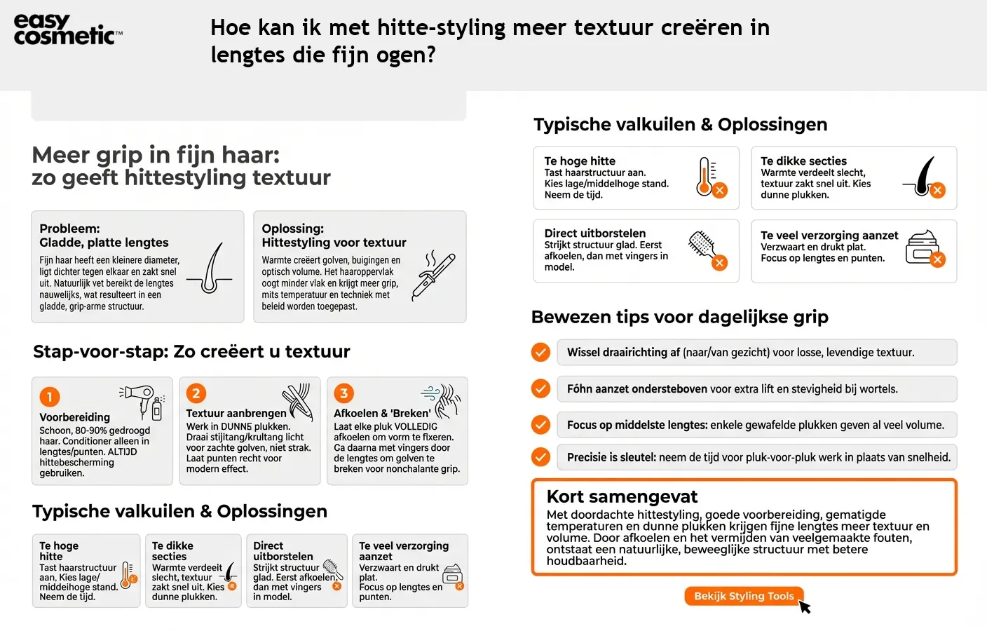 Hoe kan ik met hitte-styling meer textuur creëren in lengtes die fijn ogen?