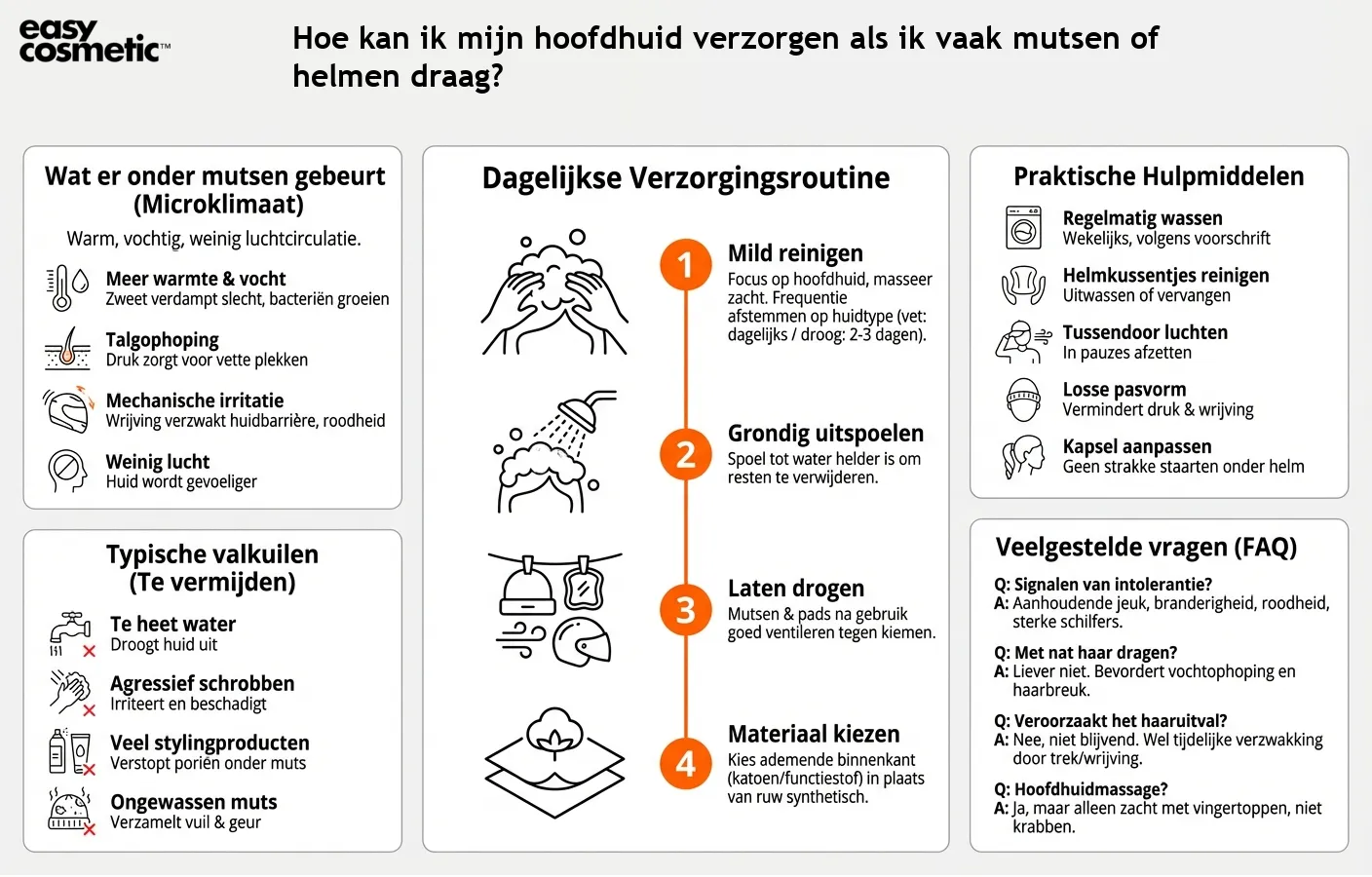 Hoe kan ik mijn hoofdhuid verzorgen als ik vaak mutsen of helmen draag?