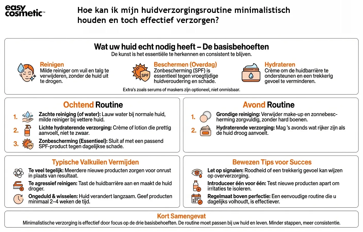 Hoe kan ik mijn huidverzorgingsroutine minimalistisch houden en toch effectief verzorgen?