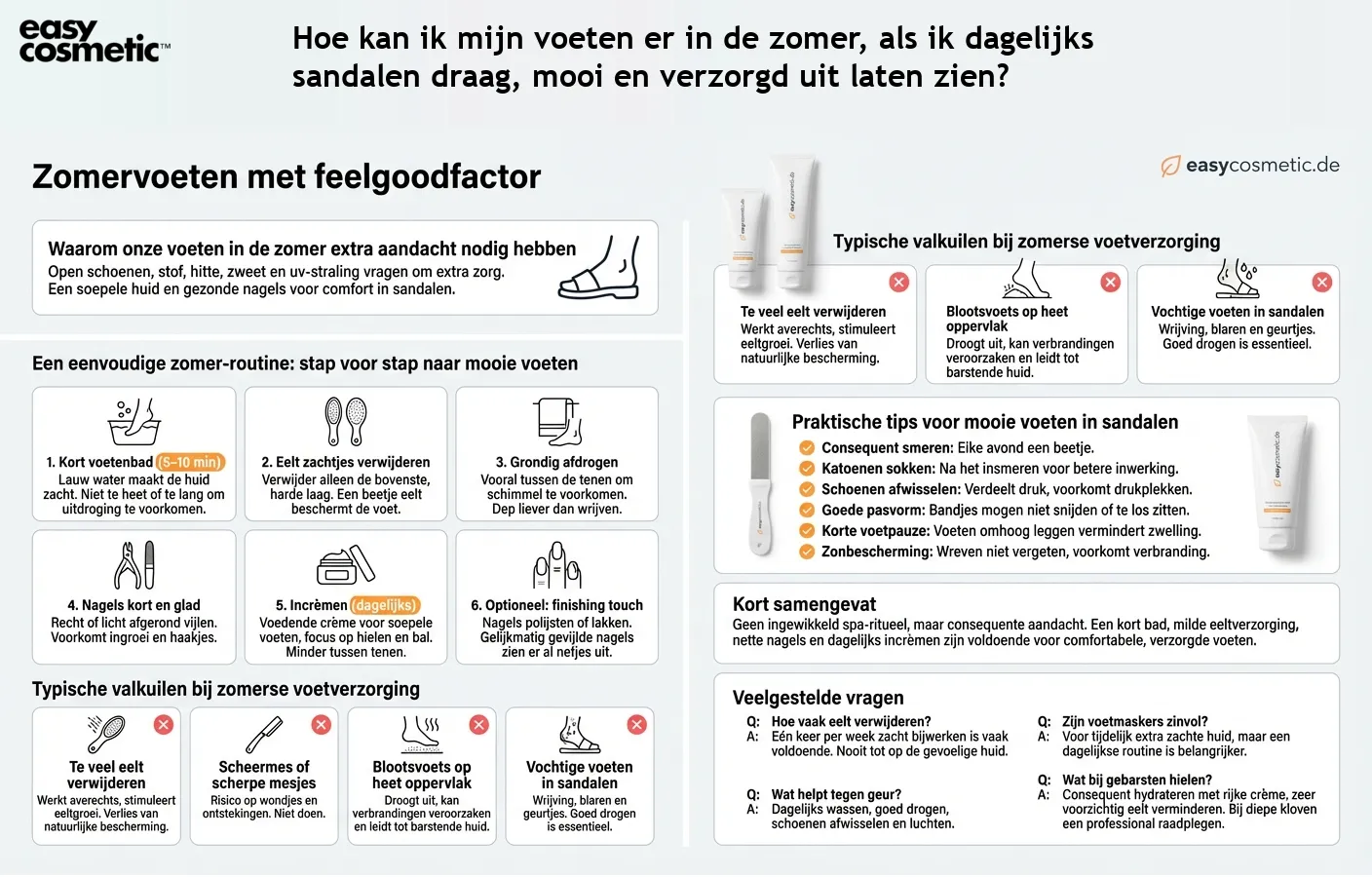 Hoe kan ik mijn voeten er in de zomer, als ik dagelijks sandalen draag, mooi en verzorgd uit laten zien?