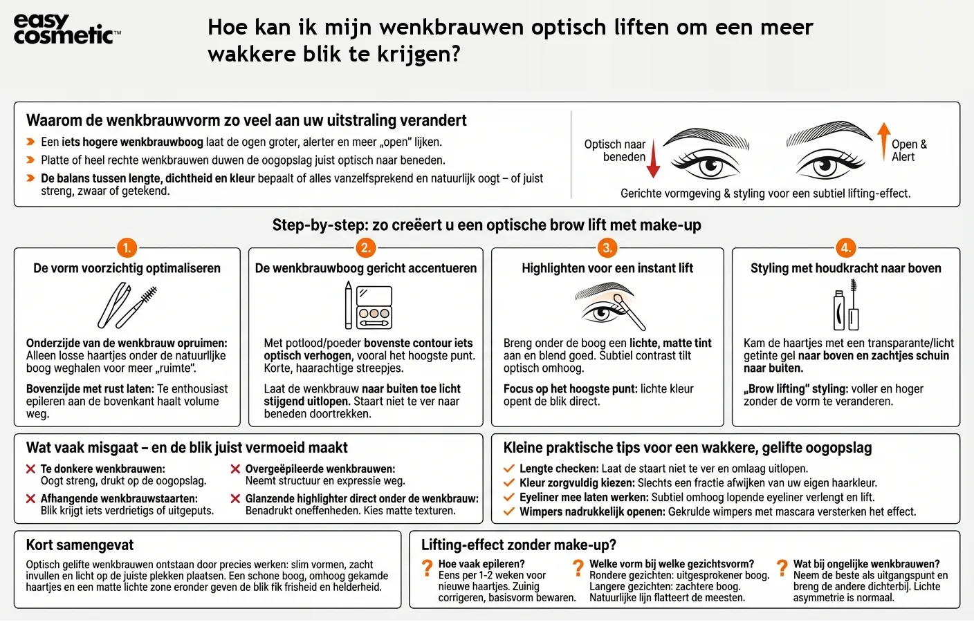 Hoe kan ik mijn wenkbrauwen optisch liften om een meer wakkere blik te krijgen?