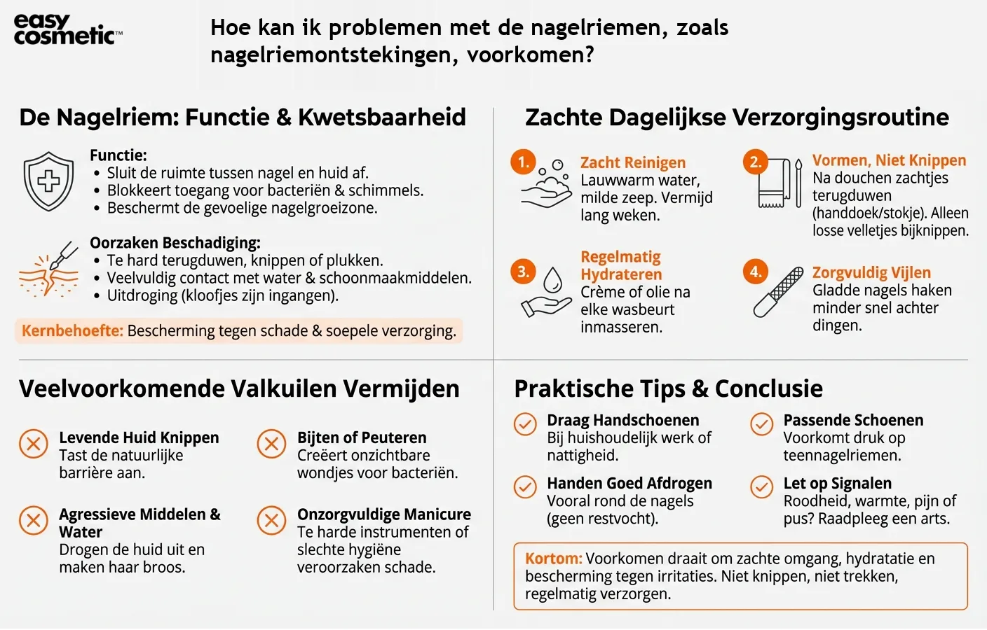 Hoe kan ik problemen met de nagelriemen, zoals nagelriemontstekingen, voorkomen?