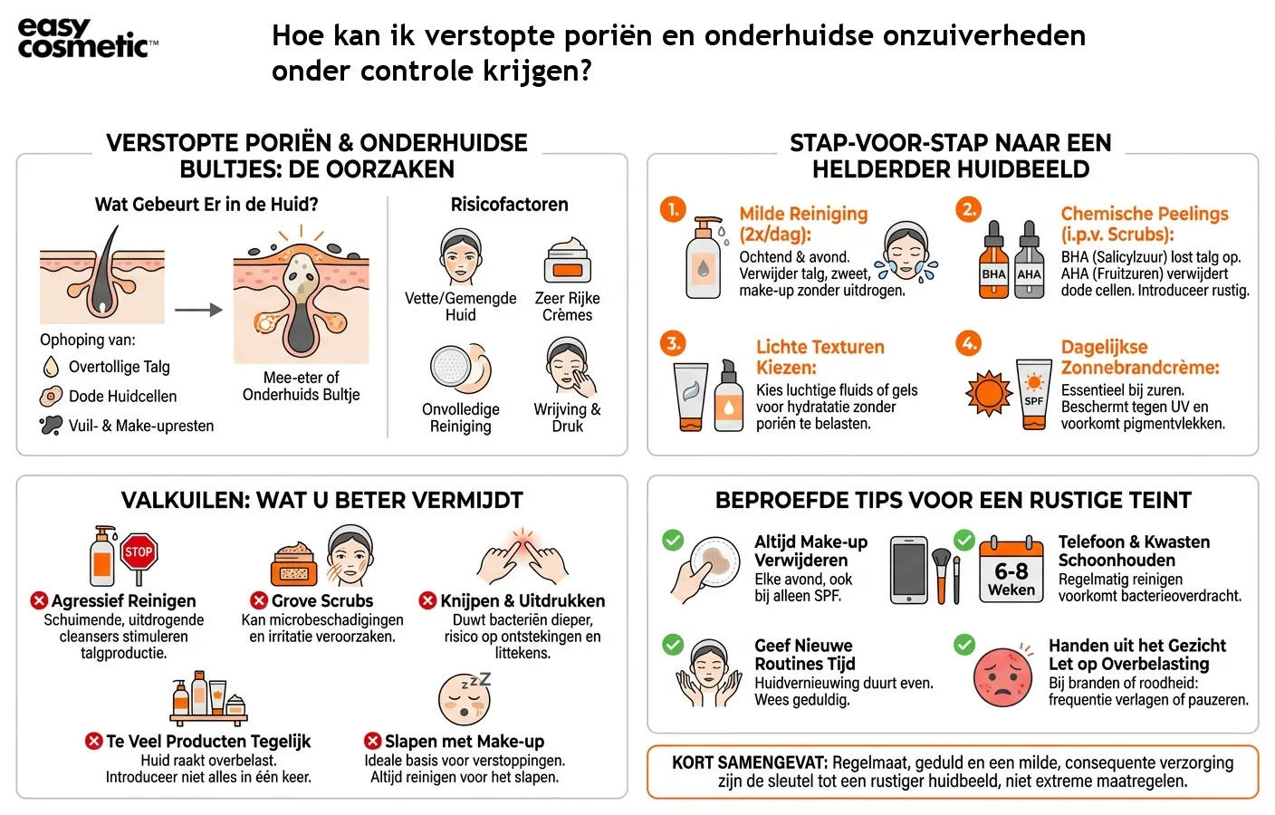 Hoe kan ik verstopte poriën en onderhuidse onzuiverheden onder controle krijgen?
