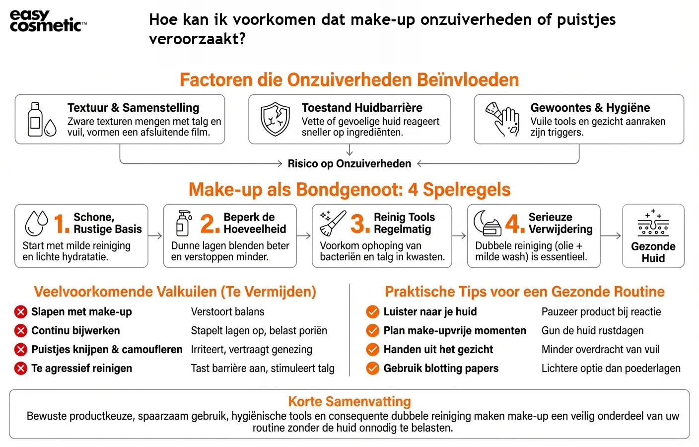 Hoe kan ik voorkomen dat make-up onzuiverheden of puistjes veroorzaakt?