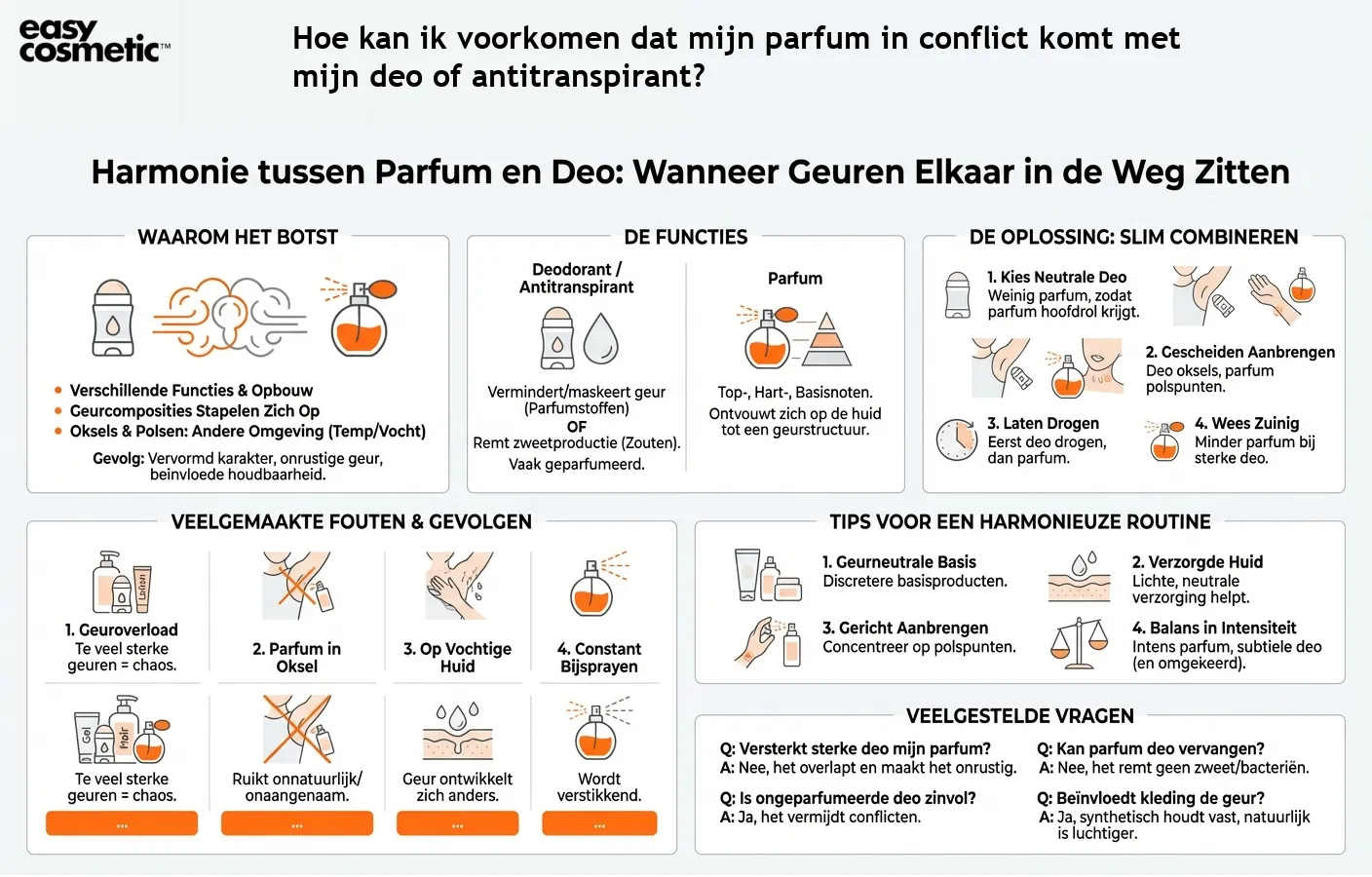 Hoe kan ik voorkomen dat mijn parfum in conflict komt met mijn deo of antitranspirant?