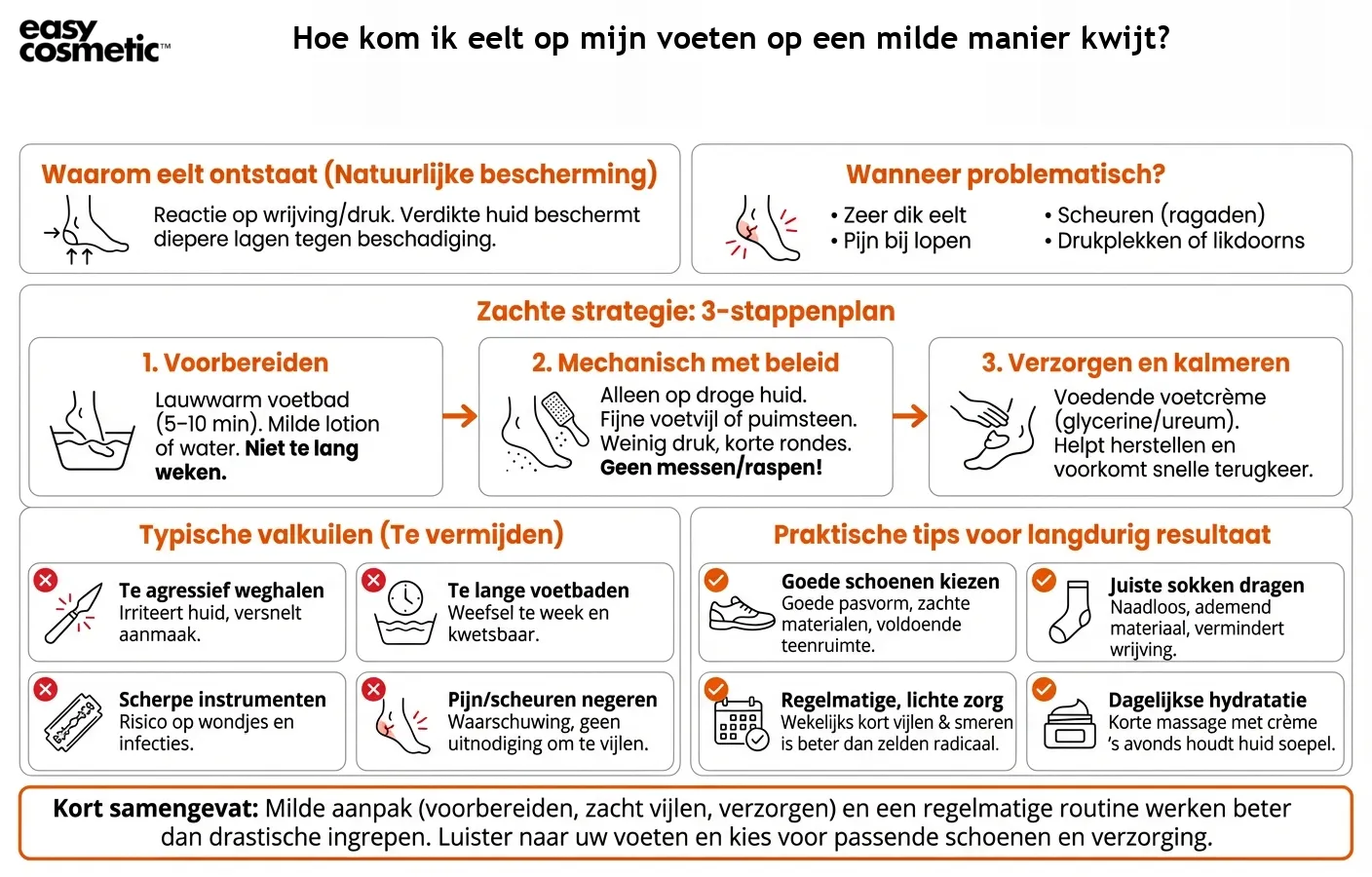 Hoe kom ik eelt op mijn voeten op een milde manier kwijt?