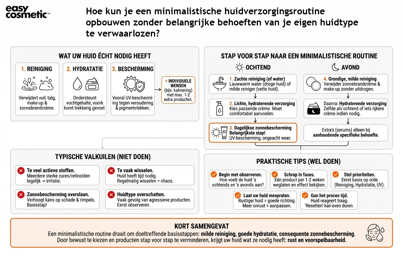 Hoe kun je een minimalistische huidverzorgingsroutine opbouwen zonder belangrijke behoeften van je eigen huidtype te verwaarlozen?