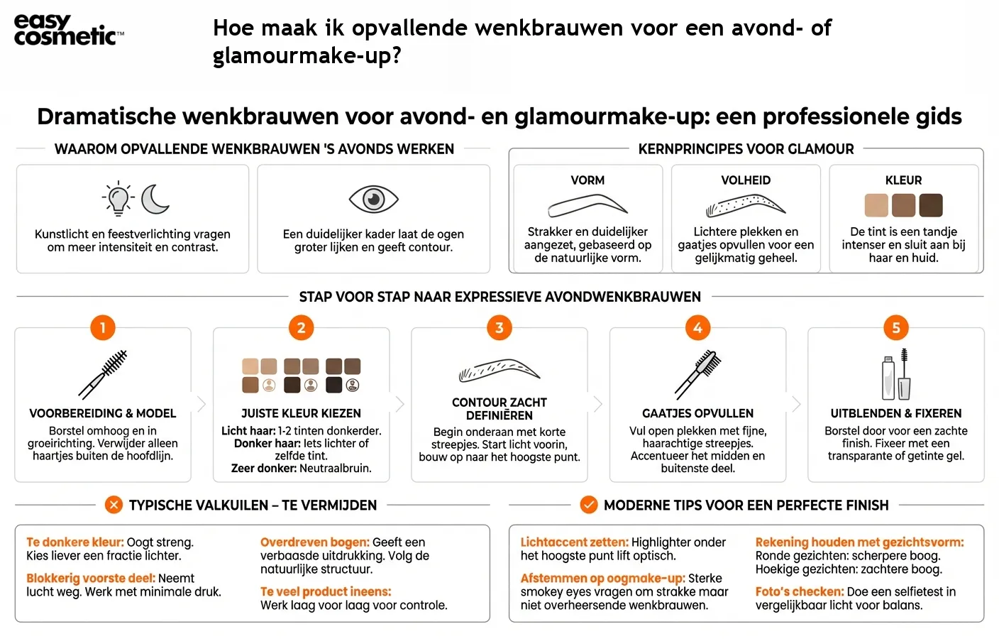 Hoe maak ik opvallende wenkbrauwen voor een avond- of glamourmake-up?