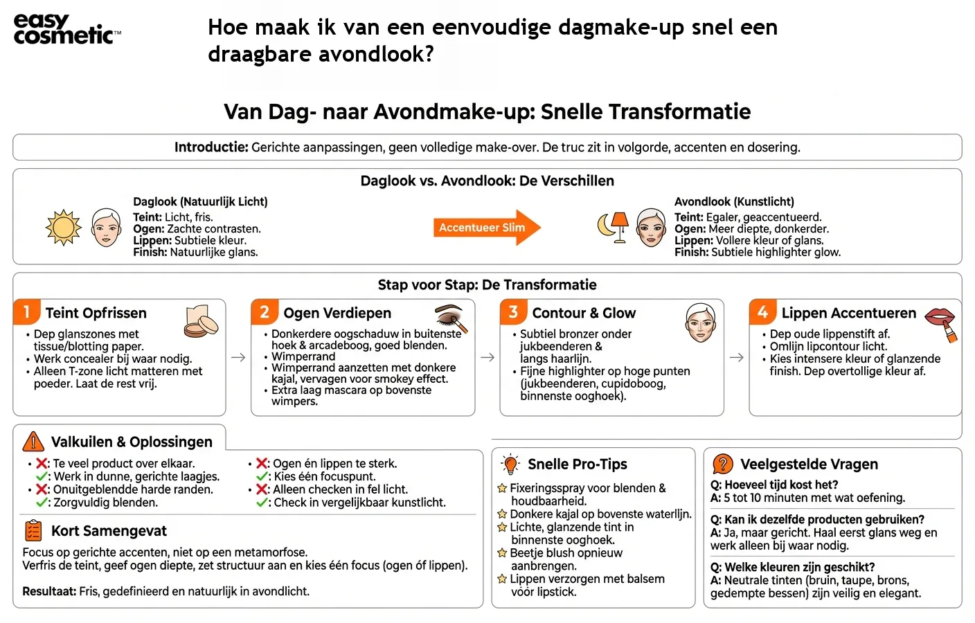 Hoe maak ik van een eenvoudige dagmake-up snel een draagbare avondlook?