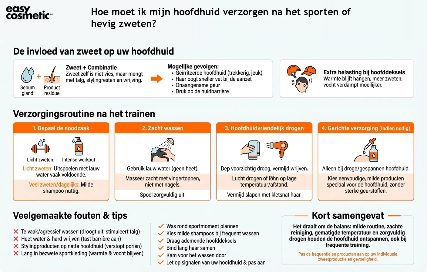 Hoe moet ik mijn hoofdhuid verzorgen na het sporten of hevig zweten?