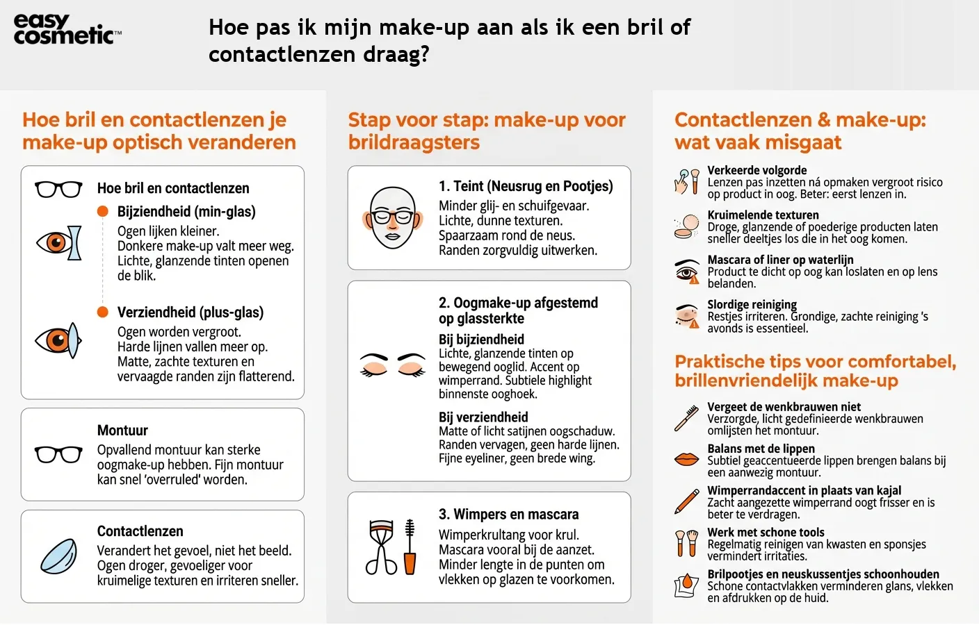 Hoe pas ik mijn make-up aan als ik een bril of contactlenzen draag?