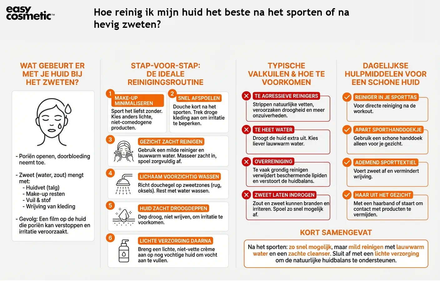 Hoe reinig ik mijn huid het beste na het sporten of na hevig zweten?