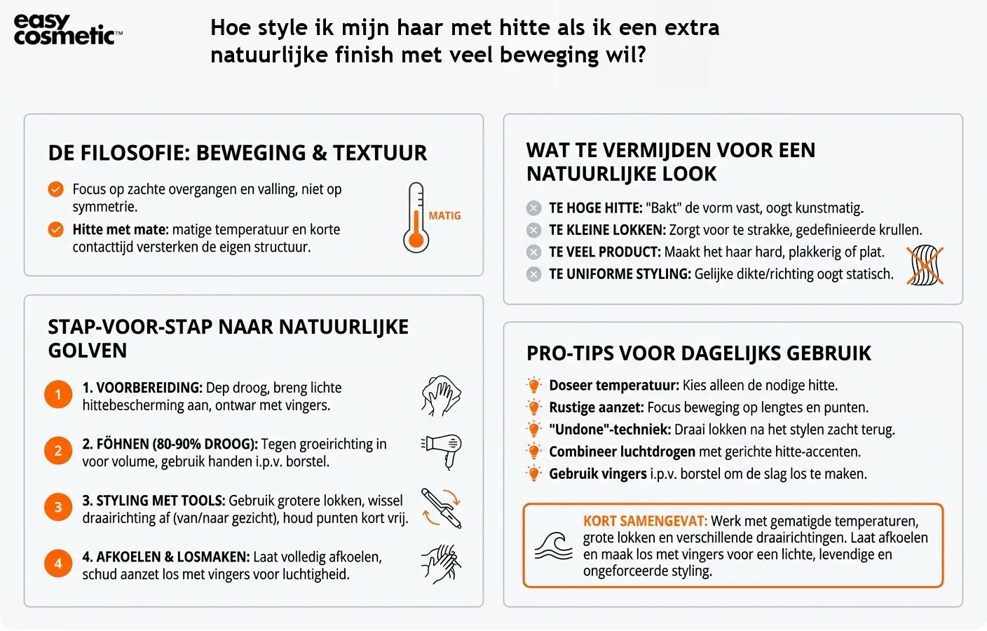 Hoe style ik mijn haar met hitte als ik een extra natuurlijke finish met veel beweging wil?