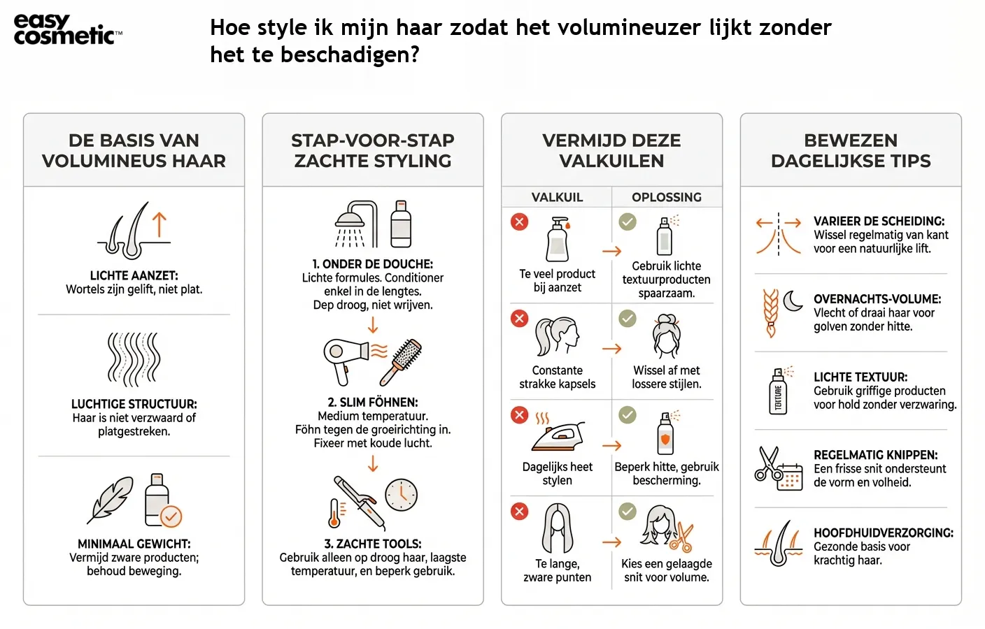Hoe style ik mijn haar zodat het volumineuzer lijkt zonder het te beschadigen?