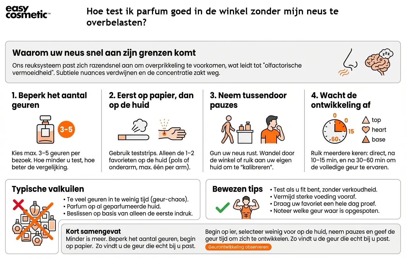 Hoe test ik parfum goed in de winkel zonder mijn neus te overbelasten?