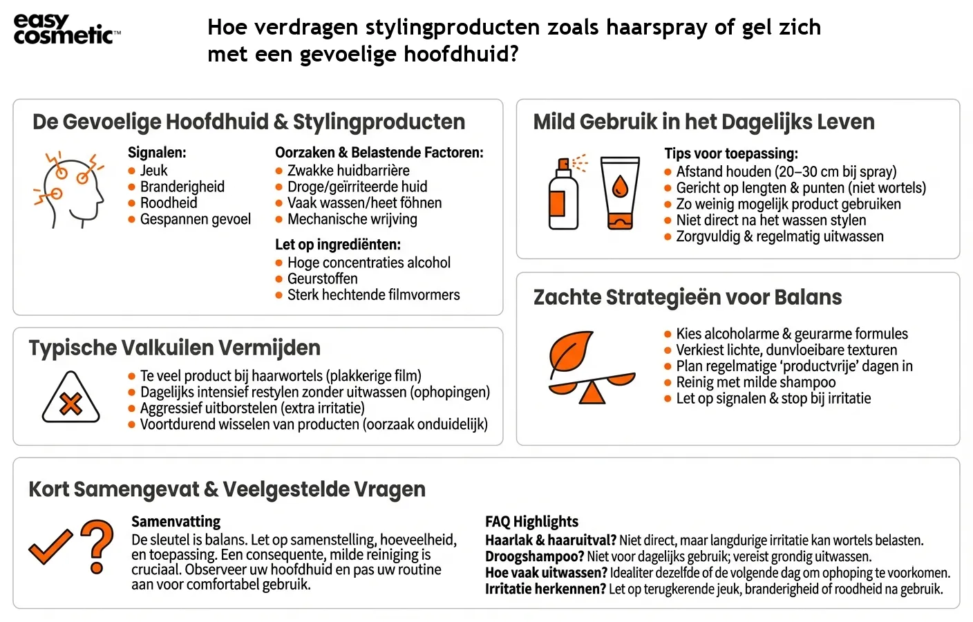 Hoe verdragen stylingproducten zoals haarspray of gel zich met een gevoelige hoofdhuid?