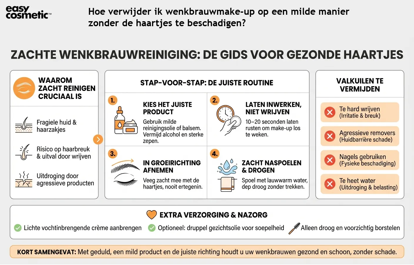 Hoe verwijder ik wenkbrauwmake-up op een milde manier zonder de haartjes te beschadigen?