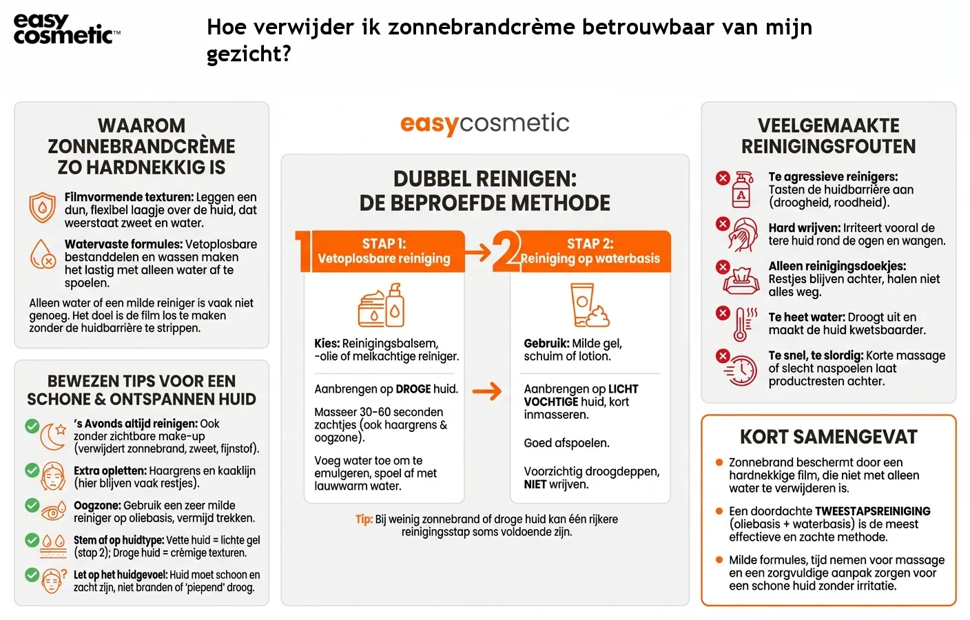 Hoe verwijder ik zonnebrandcrème betrouwbaar van mijn gezicht?