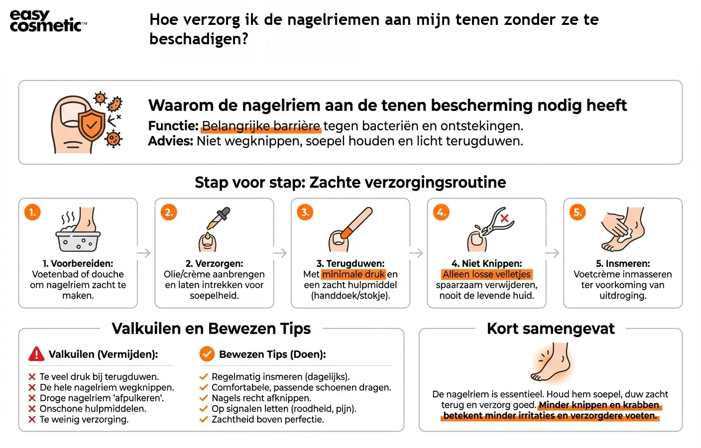 Hoe verzorg ik de nagelriemen aan mijn tenen zonder ze te beschadigen?