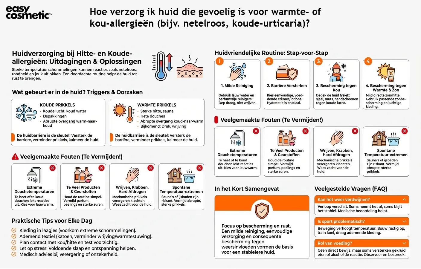 Hoe verzorg ik huid die gevoelig is voor warmte- of kou-allergieën (bijv. netelroos, koude-urticaria)?