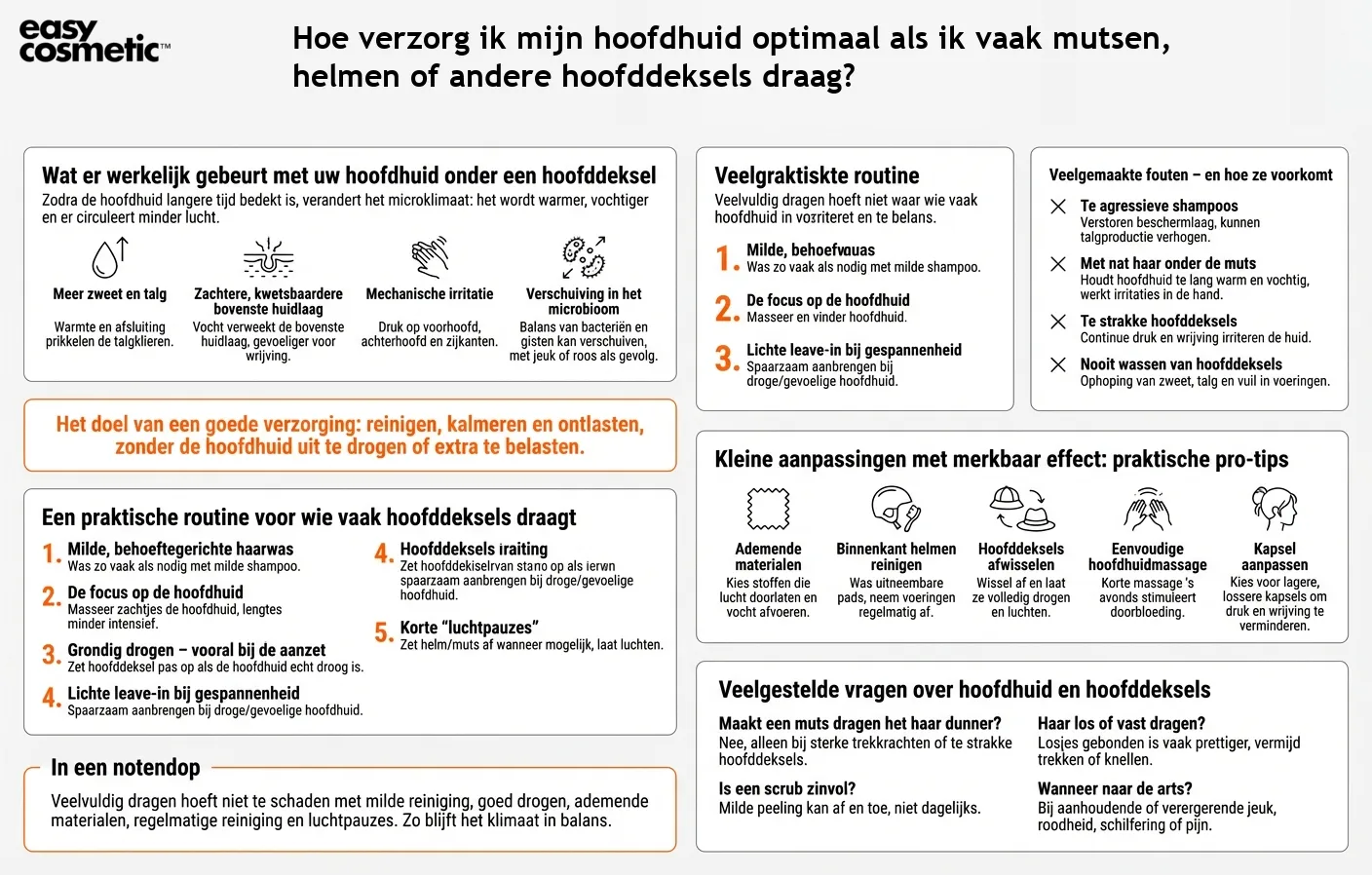 Hoe verzorg ik mijn hoofdhuid optimaal als ik vaak mutsen, helmen of andere hoofddeksels draag?