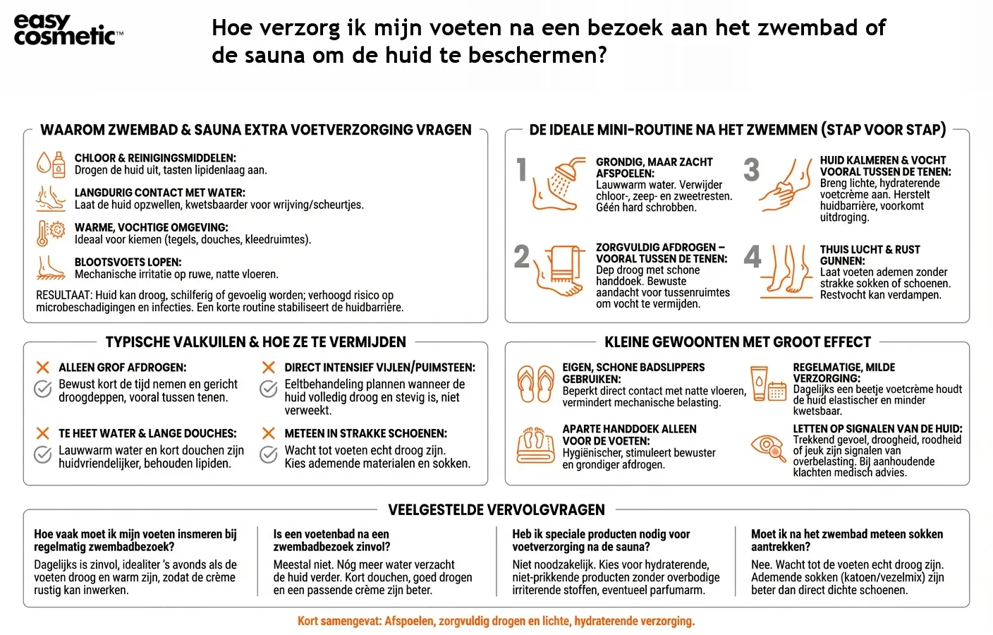 Hoe verzorg ik mijn voeten na een bezoek aan het zwembad of de sauna om de huid te beschermen?