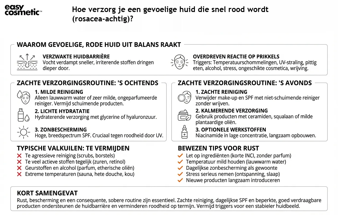 Hoe verzorg je een gevoelige huid die snel rood wordt (rosacea-achtig)?