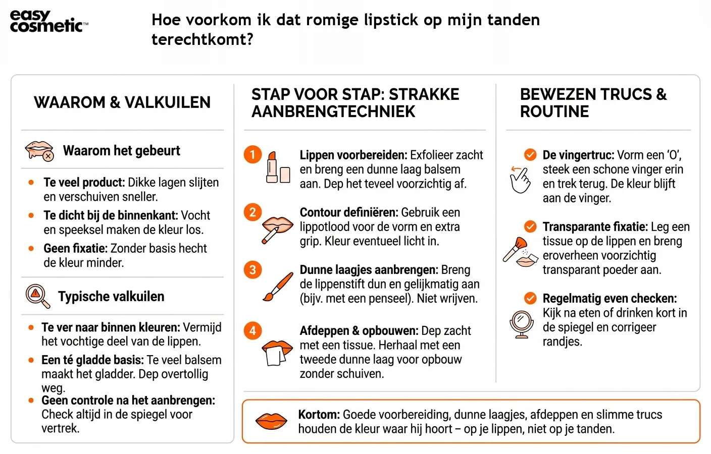 Hoe voorkom ik dat romige lipstick op mijn tanden terechtkomt?