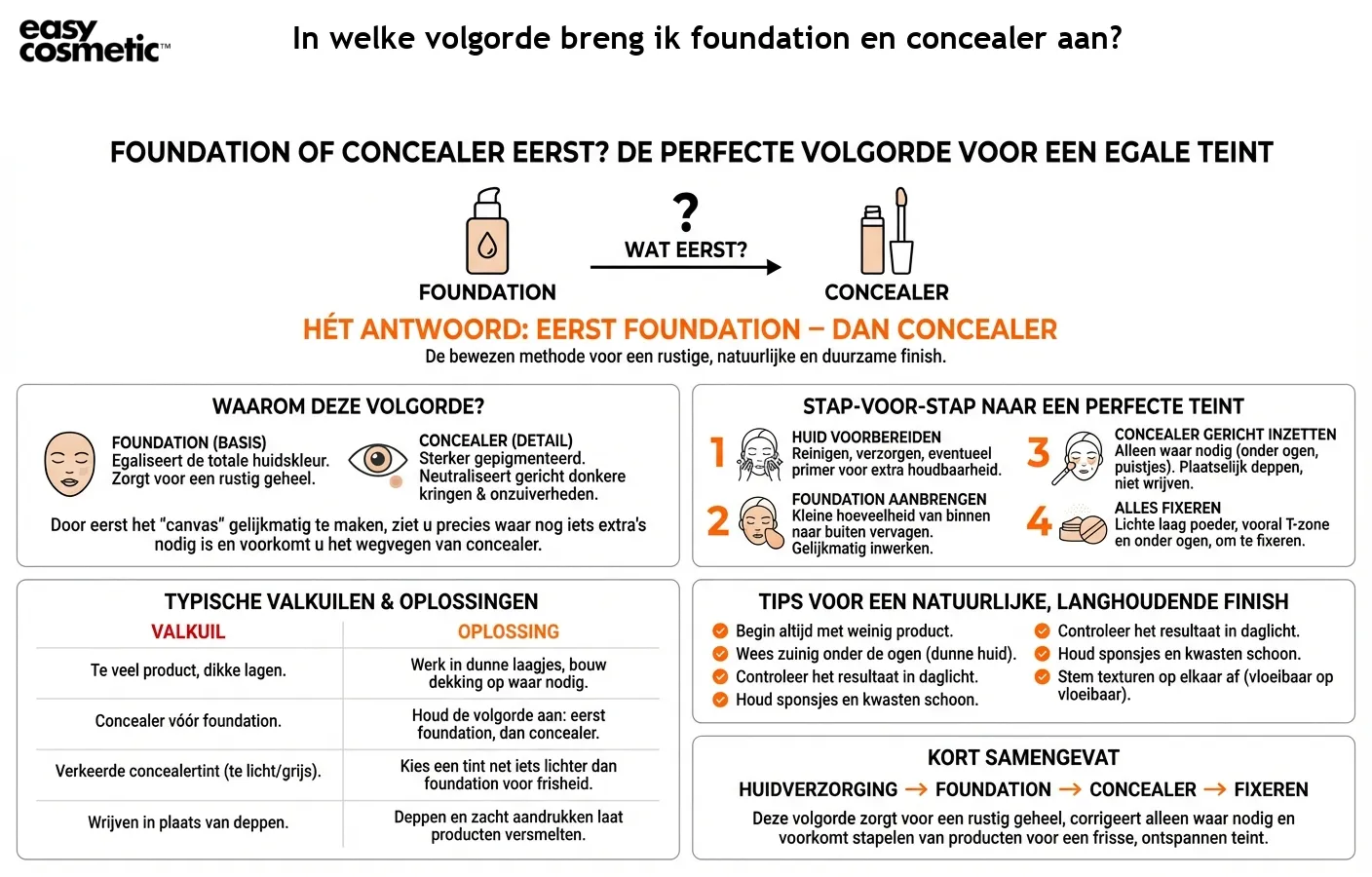 In welke volgorde breng ik foundation en concealer aan?