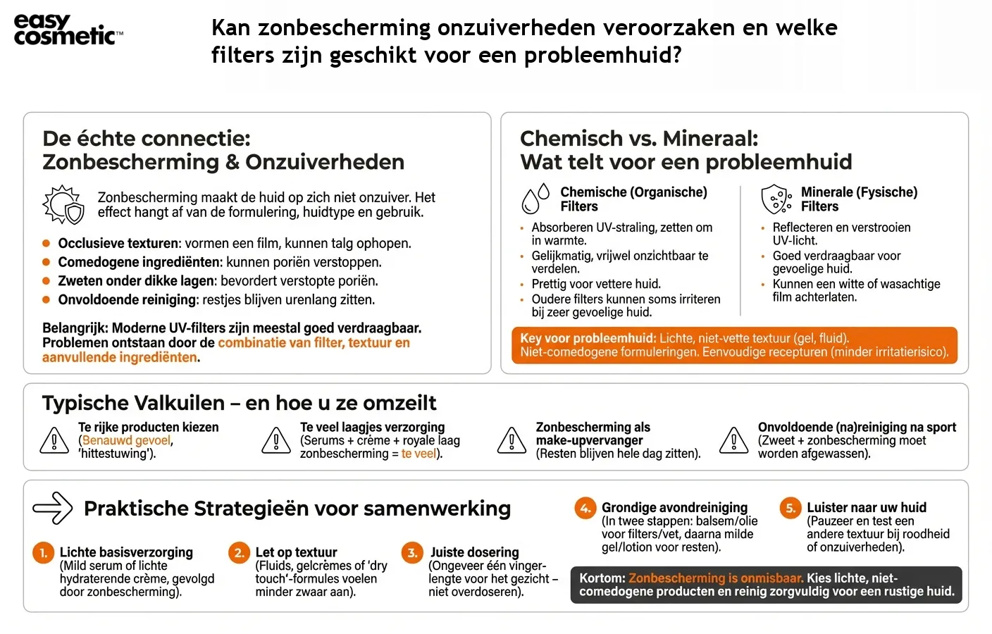 Kan zonbescherming onzuiverheden veroorzaken en welke filters zijn geschikt voor een probleemhuid?
