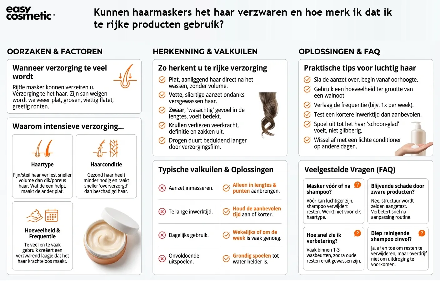 Kunnen haarmaskers het haar verzwaren en hoe merk ik dat ik te rijke producten gebruik?