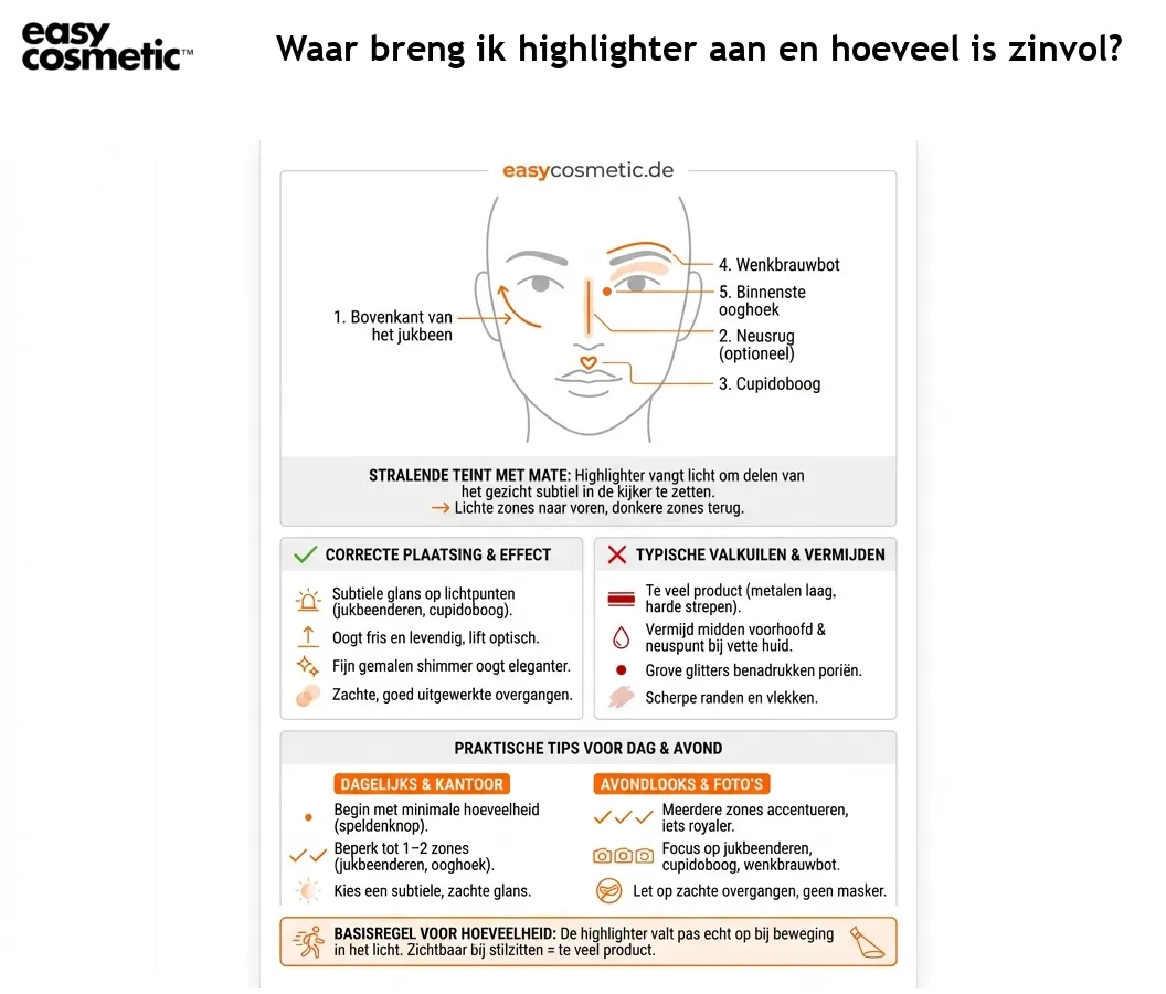 Waar breng ik highlighter aan en hoeveel is zinvol?