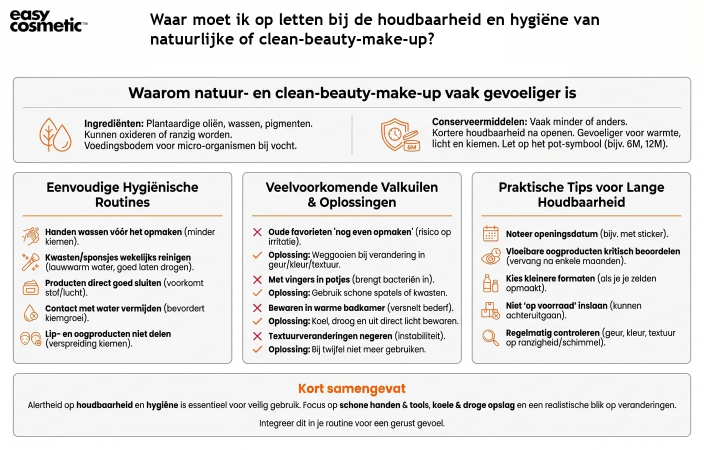 Waar moet ik op letten bij de houdbaarheid en hygiëne van natuurlijke of clean-beauty-make-up?