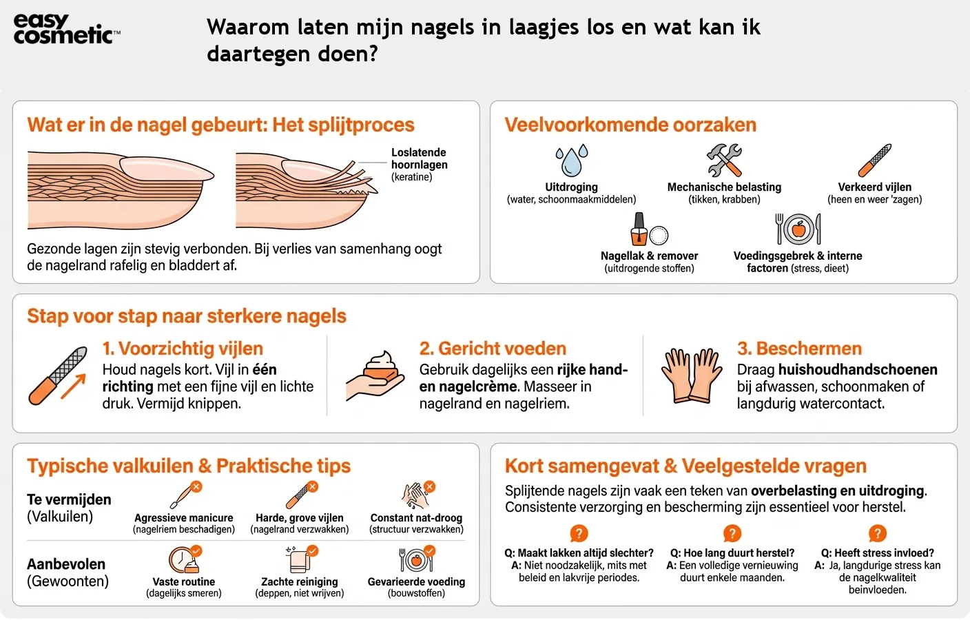 Waarom laten mijn nagels in laagjes los en wat kan ik daartegen doen?